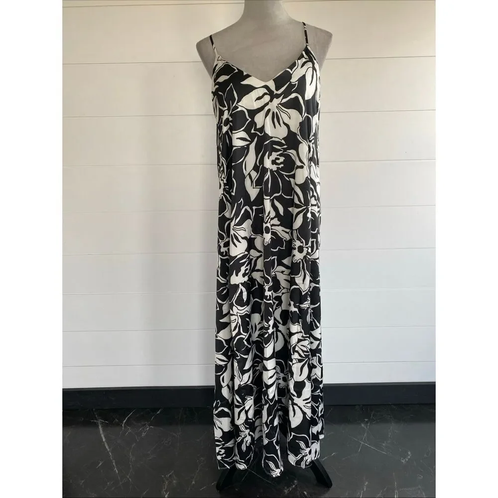 NICOLE MILLER Sleeveless Floral Print Satin Maxi Dress Sz M NWT/001